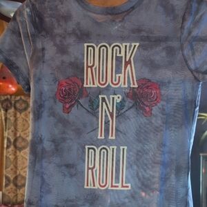 Rock N' Roll T-shirt Tie-Dye Blue With Roses
